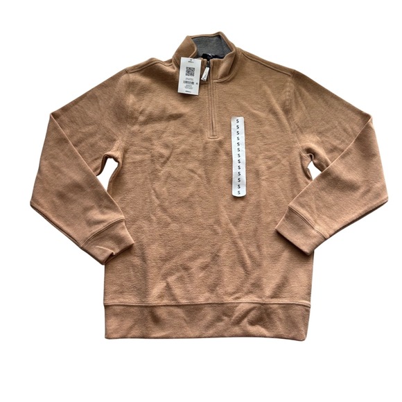Lands' End Other - Lands' End Mens‎ Ribbed Quarter Zip Pullover Rich Camel Heather Tan Small NWT